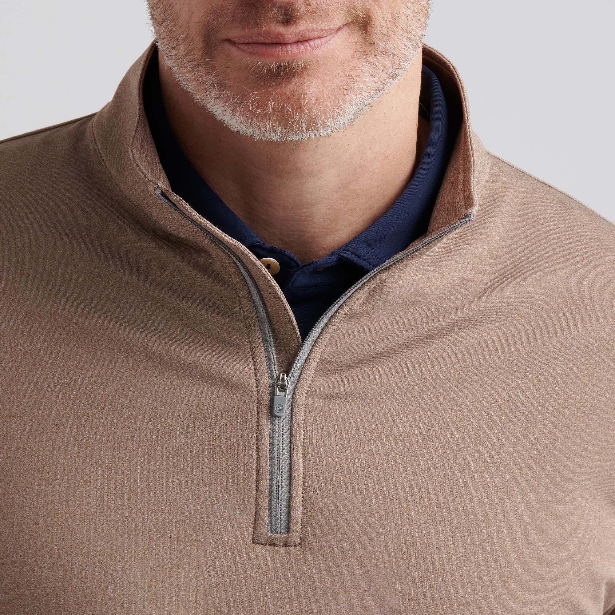Peter Millar Perth Melange Performance Quarter Zip Mens Golf Poplar Brown